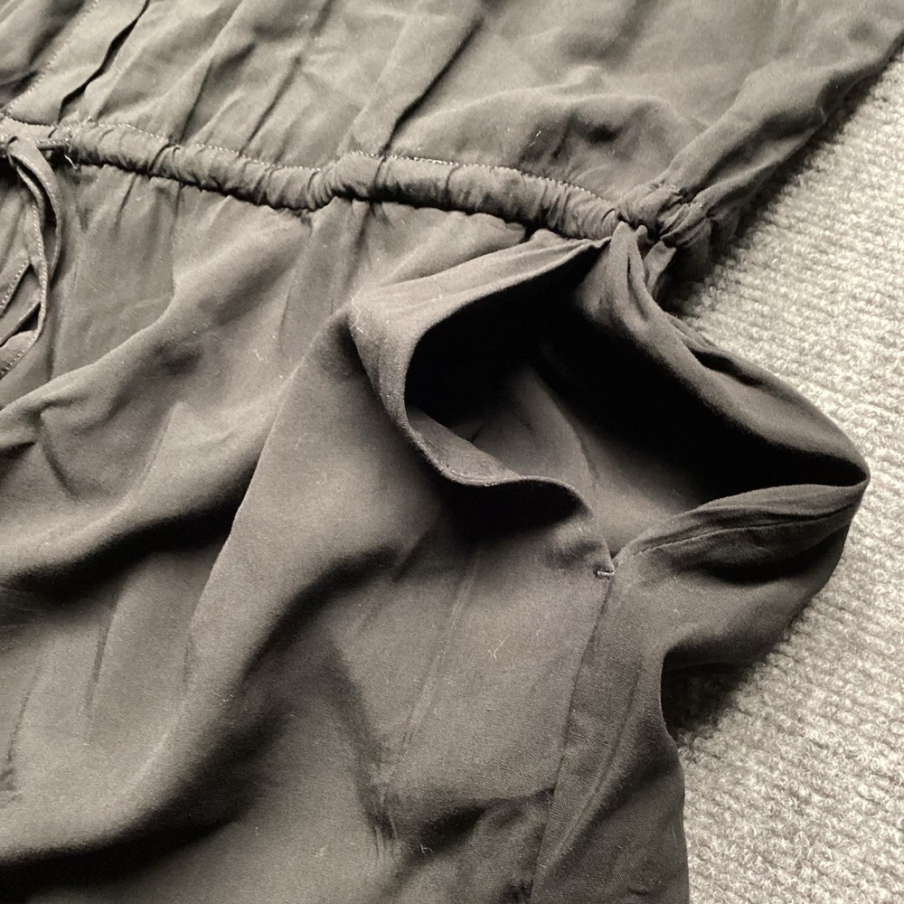 GAP Womens XL Black Romper Long Sleeve Rayon Drawstring Jumpsuit Side Pockets - Picture 3 of 10